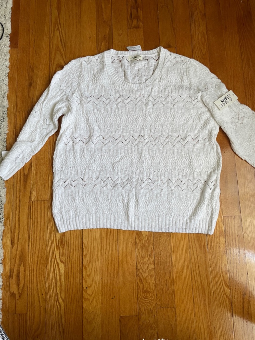 Lightweight summer White Openwork Crewneck Sweater